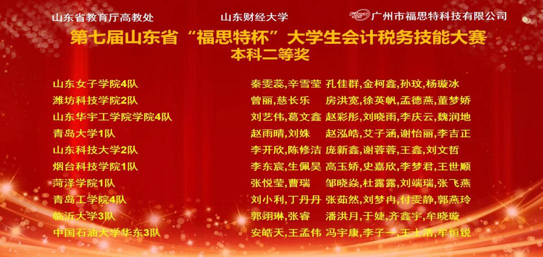 喜报！云顶集团7610官方网站学子在2023年第七届山东省“福思特杯”大学生会计税务技能大赛喜获佳绩